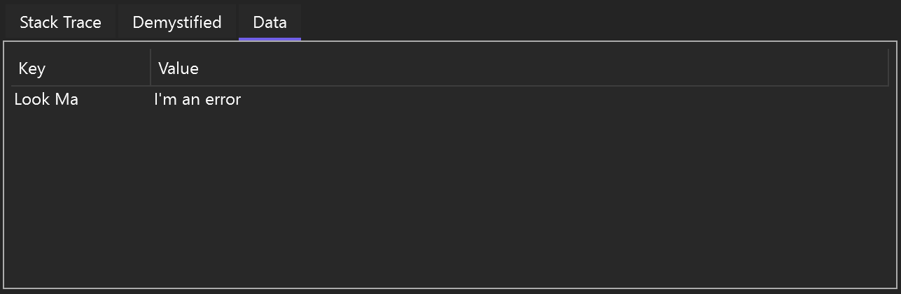 Exception data and properties